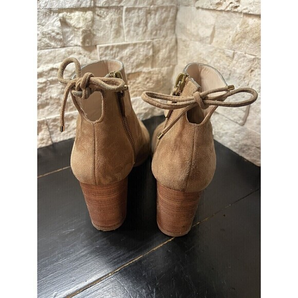 Stuart Weitzman Gardiner Camel Suede Ankle Boots Size 7 B Zip Side Tie Back - Picture 3 of 11